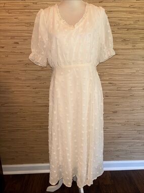 Polagram Cream Textured Dot Lined v-neck Maxi Dress medium nwt!